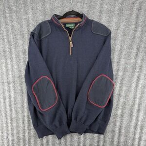 Orvis Merino Wool Quarter Zip Sweater Mens Large Elbow Patch Golf Blue Pullover
